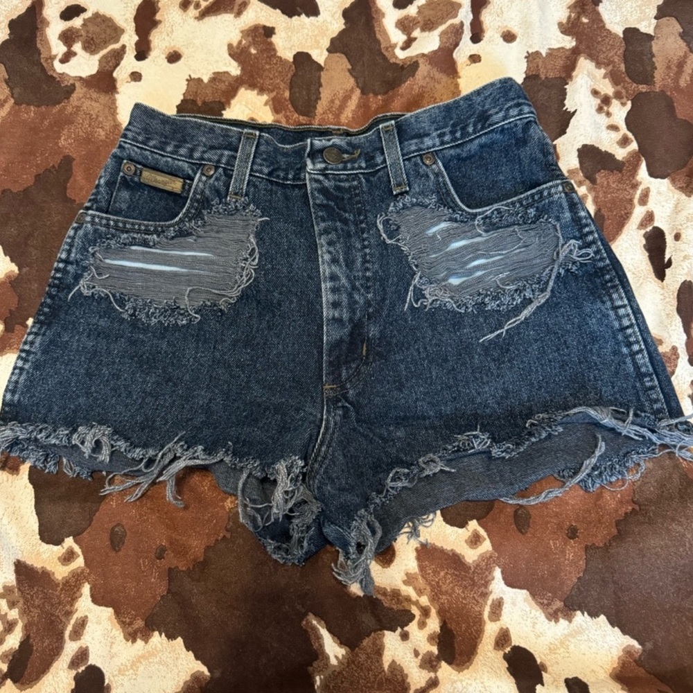 Wrangler Blue Jean Shorts Distressed Vintage Style